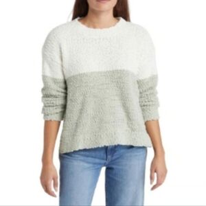 BOBEAU Size Small High Low Long Sleeve Colorblock Sweater in Ivory and S…